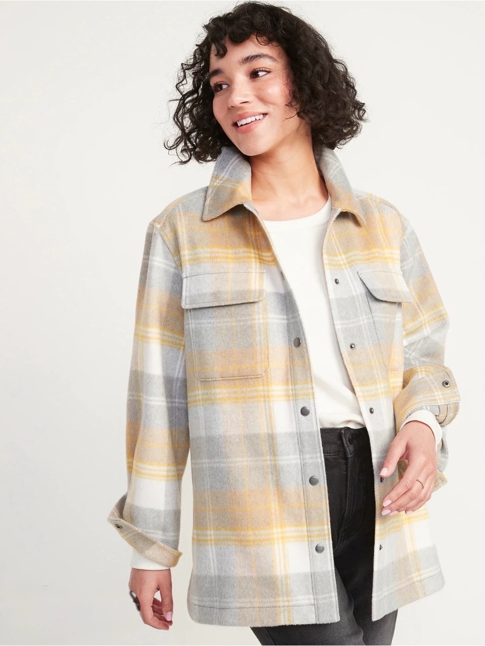 🐠 Old Navy Yellow & Gray Plaid Utility Shacket